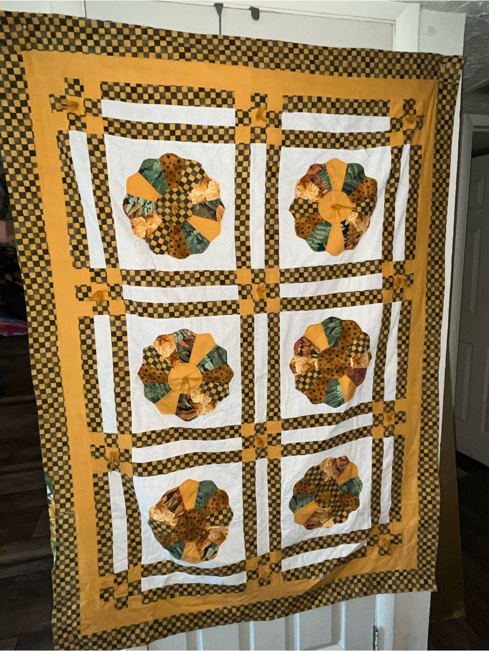 Handmade Autumn Dresden Plate Tied Throw Quilt Fall Sunflower Patchwork 50X70